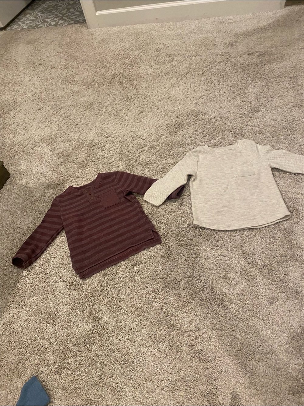 Kids Long-Sleeve Henley Top - Ivory and Burgundy